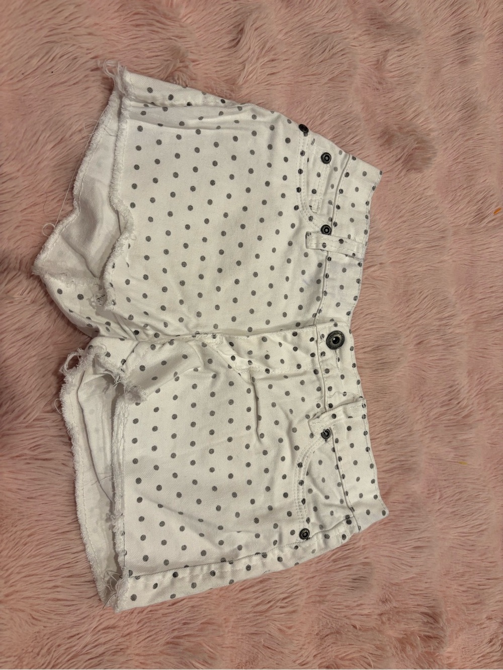 Vintage Havana White Denim Shorts with Gray Polka Dots